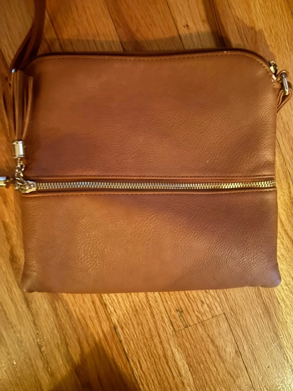 Cognac Crossbody Purse Tassel Detail Vegan Leather Bag - Picture 4 of 6